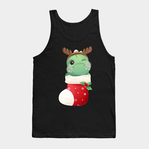 Cute Christmas T Rex Dinosaur In Stocking Tank Top by P-ashion Tee